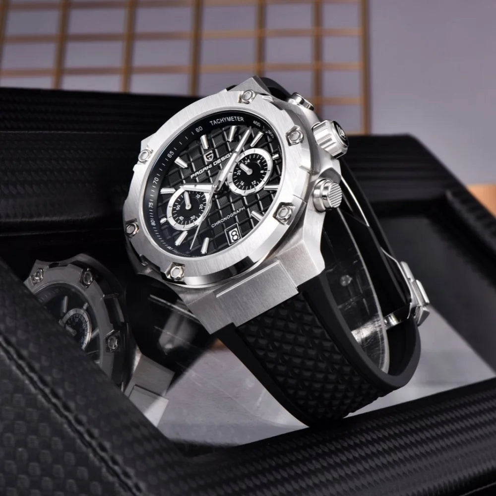 PAGANI DESIGN PD-YS032 Herren-Quarzuhr 44mm Japan VK64 Uhrwerk Edelstahlgehäuse Kautschukarmband Saphirglas 100M wasserdicht