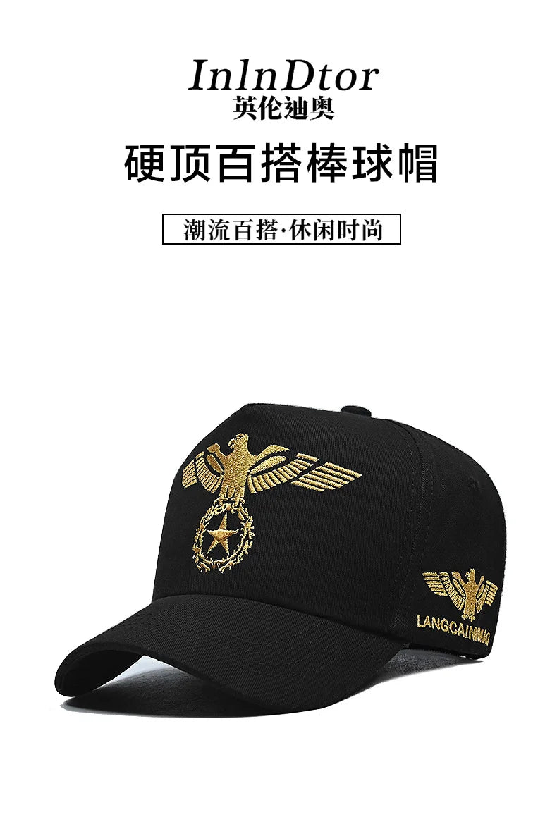 InlnDtor Embroidery high top European and American style wide brim baseball cap casual big head circumference men's cap