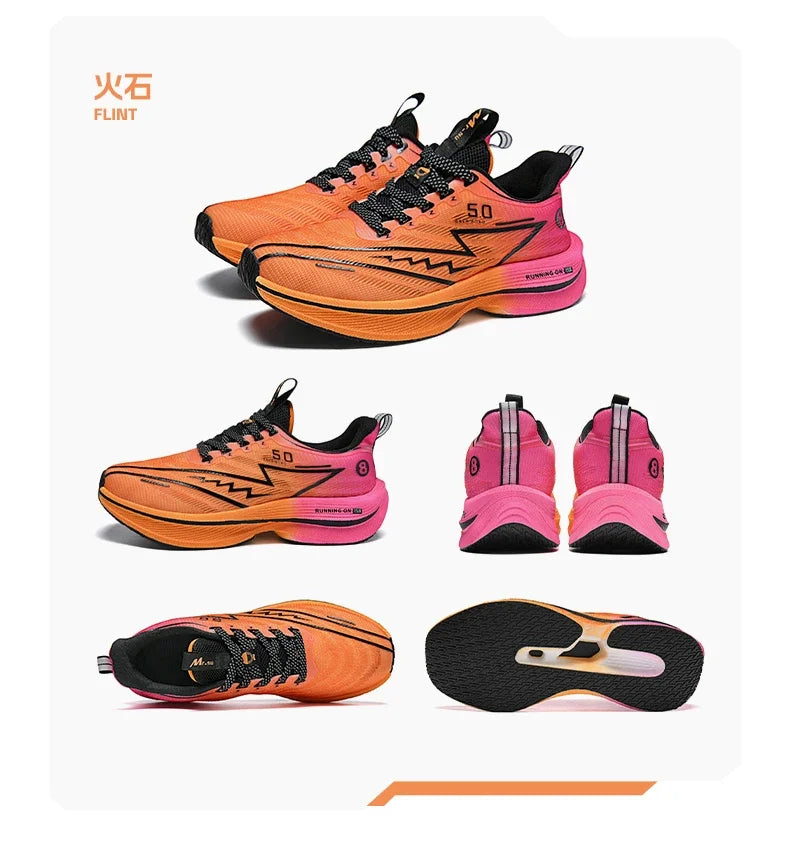Men's Sport Shoes Professional Cushioned Carbon Plate Running Shoes Breathable Lace-up Casual Sneakers Marathon Athletic Footwear