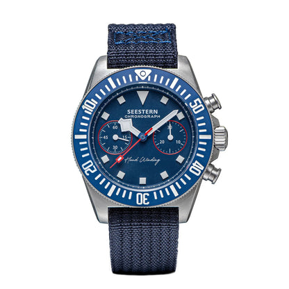 SEESTERN Chronograph Herren-Mechanikuhr Tianjin ST1901 Uhrwerk Saphirglas-Armbanduhr mit Nylon-Klettarmband, Leuchtzeigern und Skelettdesign