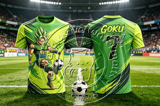 Hot Dragon Ball Z Green Saiyan Goku 7 Football Shirt 3D Full Print Quick Dry Unisex Vintage Anime Trendy Sports Short Sleeve Top