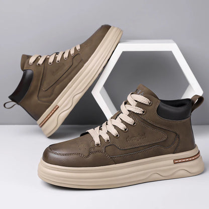 2026 New Mens Genuine Leather Walking Shoes Fashion Outdoor Thick Bottom Antiskid Vulcanized Shoes Comfy Casual Leather Flats