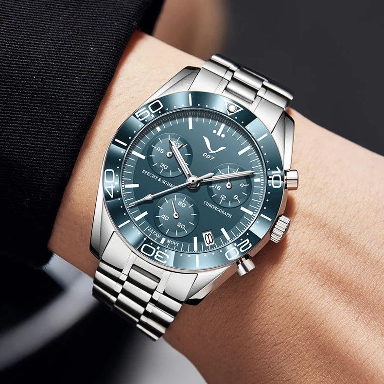 New 007 Specht&Sohne Sports Watches for Men Top Brand Luxury Steel Wrist Watch Fashion Japan VK68 Chronograph