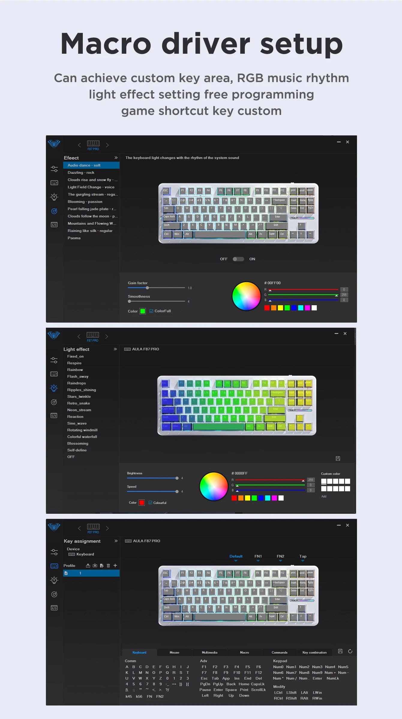 AULA F87 Pro mechanische Tastatur 2.4g/Usb/Bluetooth Tri-Mode Wireless, 87 Tasten, RGB, PBT, Gasket, 5-lagige Schalldämpfung, Full-Key, No Impact