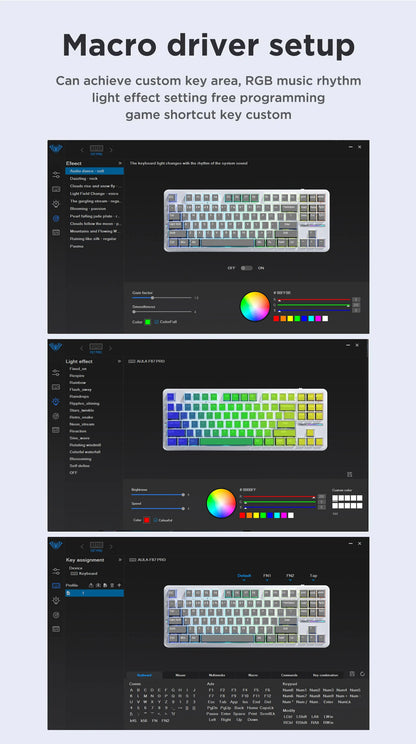 AULA F87 Pro mechanische Tastatur 2.4g/Usb/Bluetooth Tri-Mode Wireless, 87 Tasten, RGB, PBT, Gasket, 5-lagige Schalldämpfung, Full-Key, No Impact
