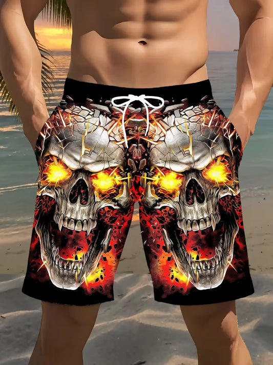 Fashion Skull Print Men Beach Shorts 3D Graphic Board Shorts For Vacation Street Fashion Summer Casual Psychedelic Shorts
