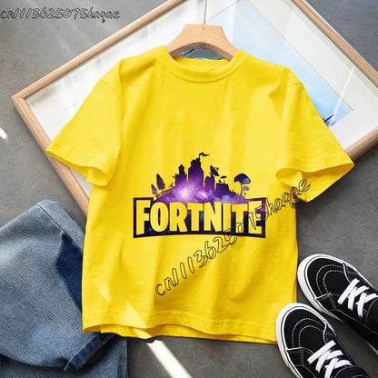 T-shirt infantil de verão Fortnite Bottle Royale — T-shirt de aniversário e festa para menino, manga curta em algodão