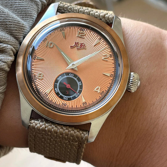 Merkur Watch Salmon Dial Watch NEW Vintage Watches Handwind Mechanical Watch for Men Bronze watch case Relogio Masculino 38mm