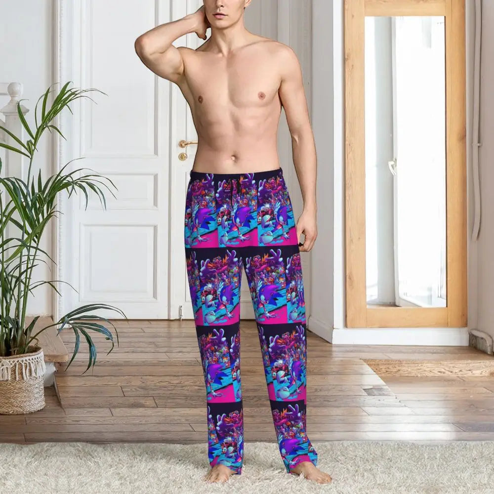 Custom Print Men's Soniced Pajama Pants Hedgehog Game Sleepwear Sleep Lounge Bottoms with Pockets