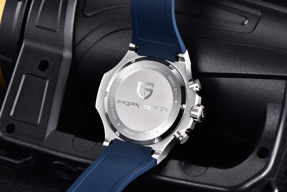 Křemenné pánské hodinky PAGANI DESIGN – luxusní sportovní chronograf, vodotěsný, s luminiscenčními ručičkami a safírovým sklem s antireflexní úpravou