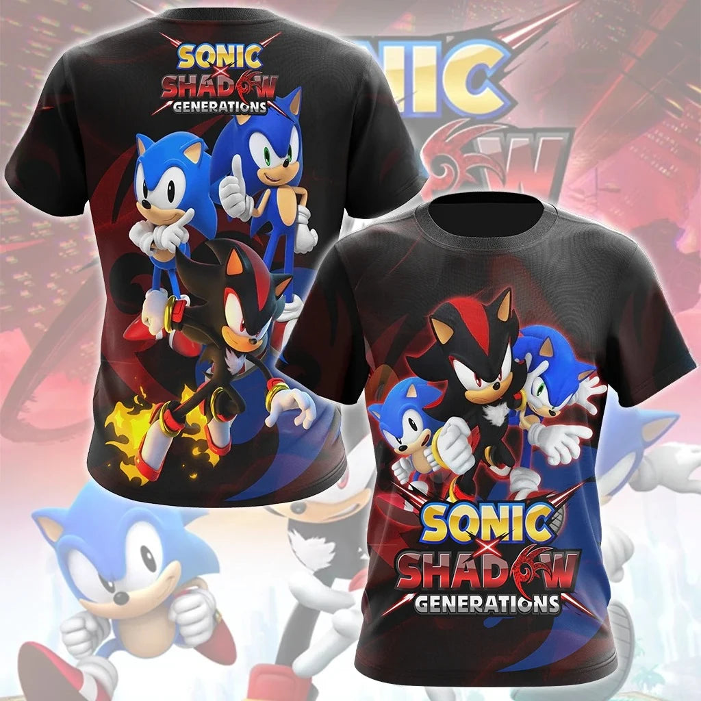 2026 NEW Summer Sonic x Shadow Generations Family Matching T-Shirt Men Women Kids Anime Video Game Short Sleeve Casual Tops