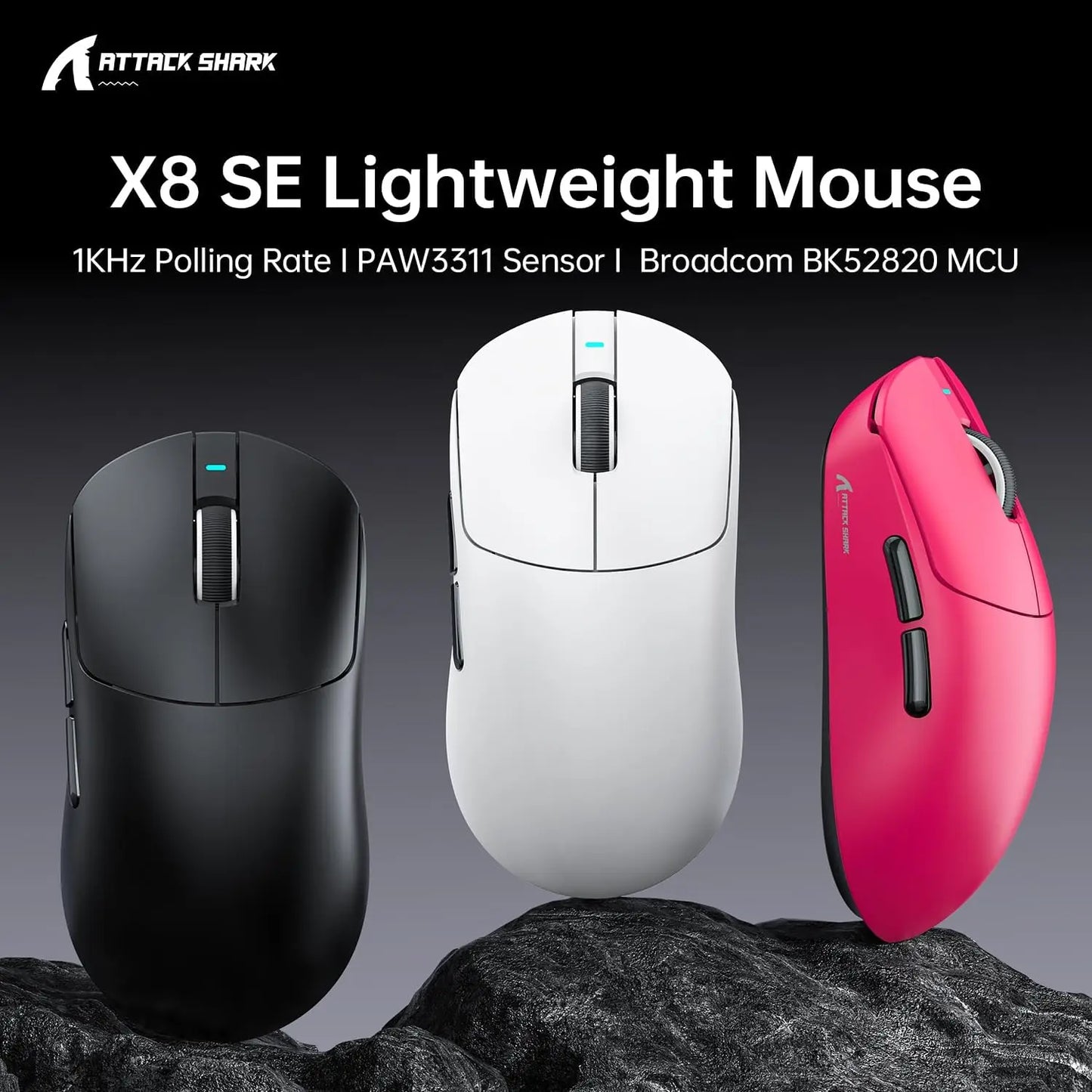 ATTACK SHARK X8 SE 55g ultraleichte kabellose Gaming-Maus, BK52820 Tri-Mode-Maus, 25000DPI, 500mAh Akku, 5 programmierbare Tasten