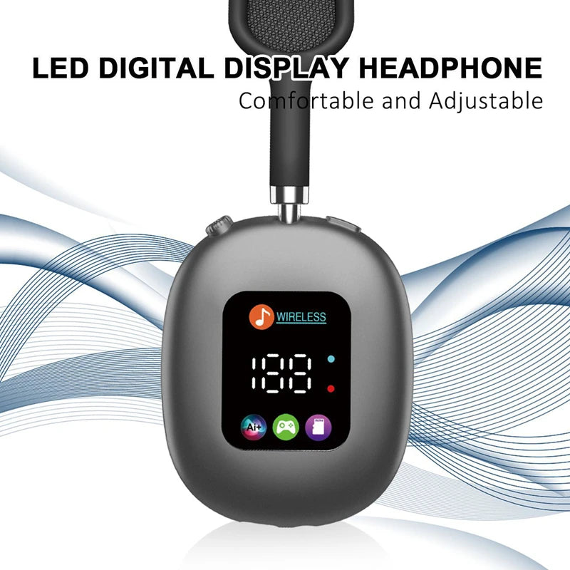 MAX600 Wireless Active Noise Cancelling Headphones – Bluetooth 5.2 Over-Ear Headset with Touch Control, LED Display & Microphone