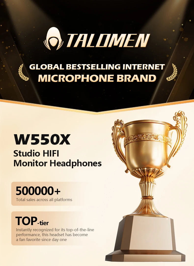 TALOMEN W550x Studio-Kopfhörer – Professionelle kabelgebundene Over-Ear-DJ-Monitor-Kopfhörer mit 50mm Treibern und abnehmbarem Kabel