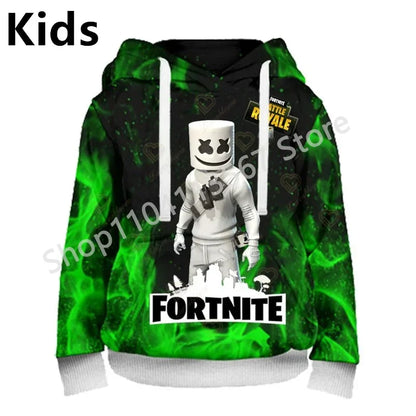 Llama Battle Royale F-Fortnited Kapuzenpullover mit 3D-Print für Herren, Damen und Kinder, Sweatshirt für Jungen, Mädchen und Kids, Streetwear-Pullover, grüne Oberteile