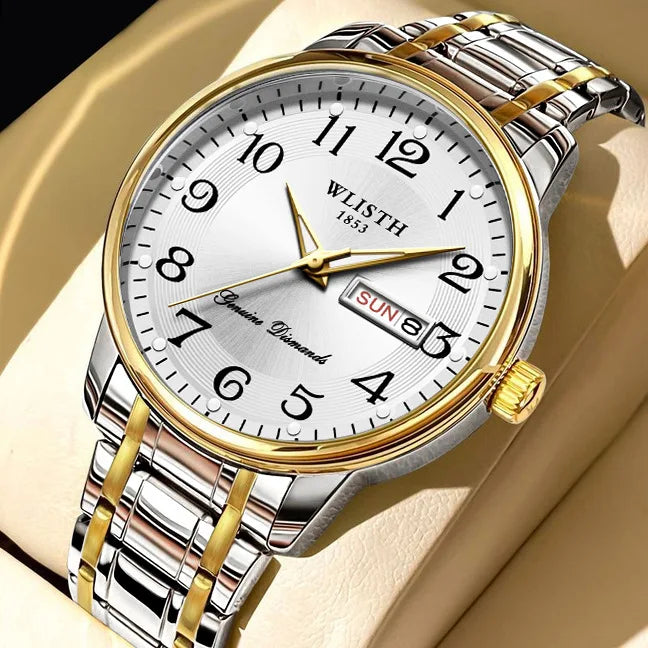 Luxusuhr für Damen, Quarzuhr, digitale Armbanduhr, wasserdicht, mit Kalender und Leuchtanzeige; modischer und professioneller Stil, auch für Herren geeignet.