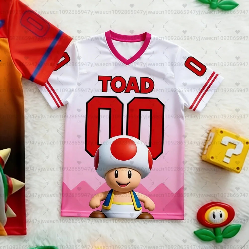 2026 New Super Mario 3D Printed V-Neck T-Shirt, Casual Summer Short Sleeve Cosplay Graphic Tee, Fashion Top for Kids and Adults