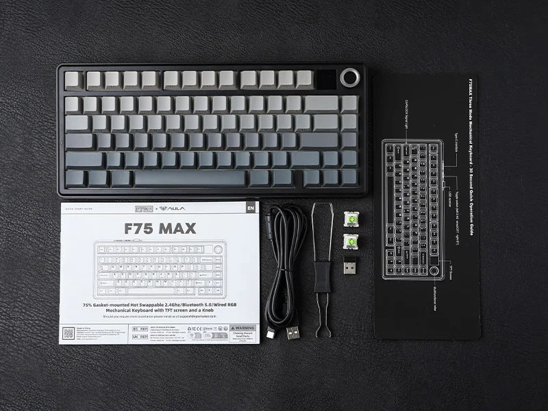 EPOMAKER X AULA F75 MAX kompakte mechanische Tastatur im 75-%-ANSI-Layout, kabelgebunden/Bluetooth/2.4GHz kabellos, mit TFT-Bildschirm und Drehregler