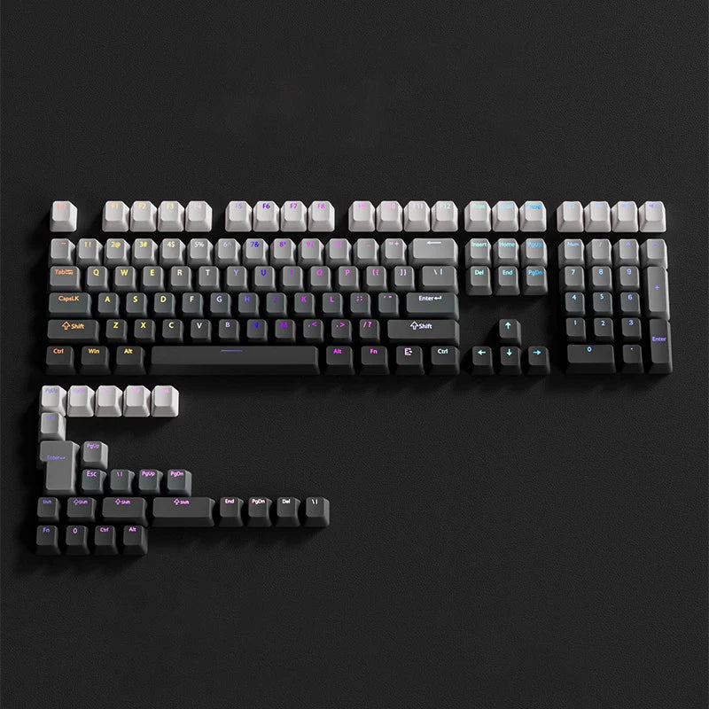 RGB-Gamer-Tastenkappen mit Farbverlauf-Hintergrundbeleuchtung für mechanische Tastaturen mit MX-Switches, OEM-Profil, PBT-Keycaps, Weiß/Blau, ISO-Layout, DIY-Tastenkappen