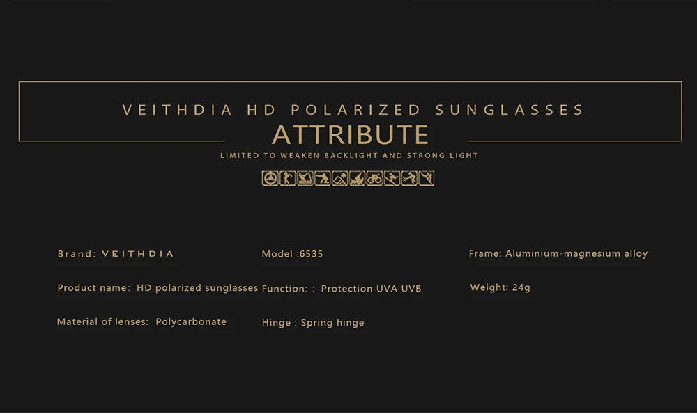 VEITHDIA Men's Sunglasse Outdoor Polarized UV400 Lens Rectangle Rimless Driving Fishing Sun Glasses Sports Eyewear For Male 6535