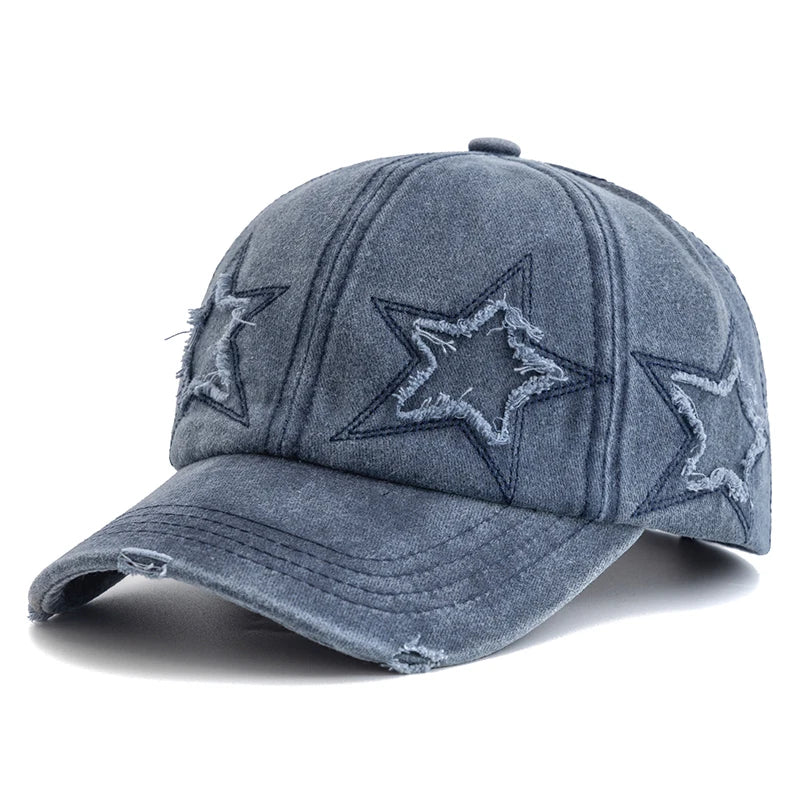 Casquette de baseball en coton délavé pour femme, motif étoile à cinq branches, style urbain « Dad Hat »
