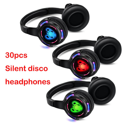 Auriculares inalámbricos Silent Disco RF LED para DJ y fiestas 863–865MHz/915MHz con iluminación LED de 3 canales y batería de 10H