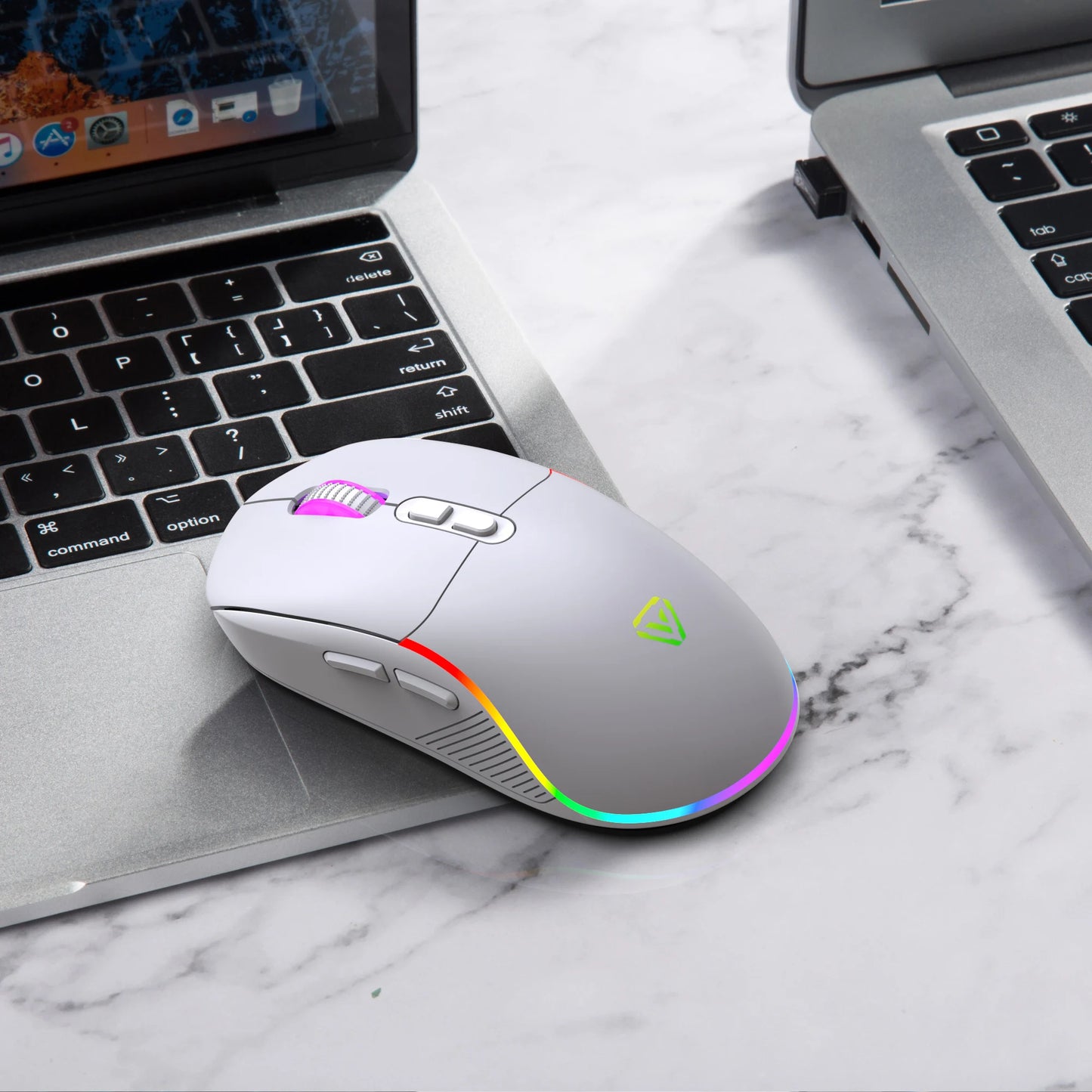 Mouse tri-mode 2.4G wireless/Bluetooth/cablato, DPI regolabile a 6 livelli, batteria da 500mAh, illuminazione RGB, macro per gaming e esports, mouse da ufficio