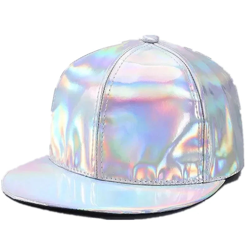 Casquette de baseball unisexe en cuir PU style « laser », look streetwear et hip-hop, pour hommes et femmes, couleurs éclatantes, casquette Y2K