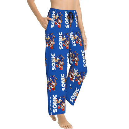 Custom Printed Womens Soniced Pajama Pants Hedgehog Game Sleepwear Sleep Lounge Bottoms with Pockets