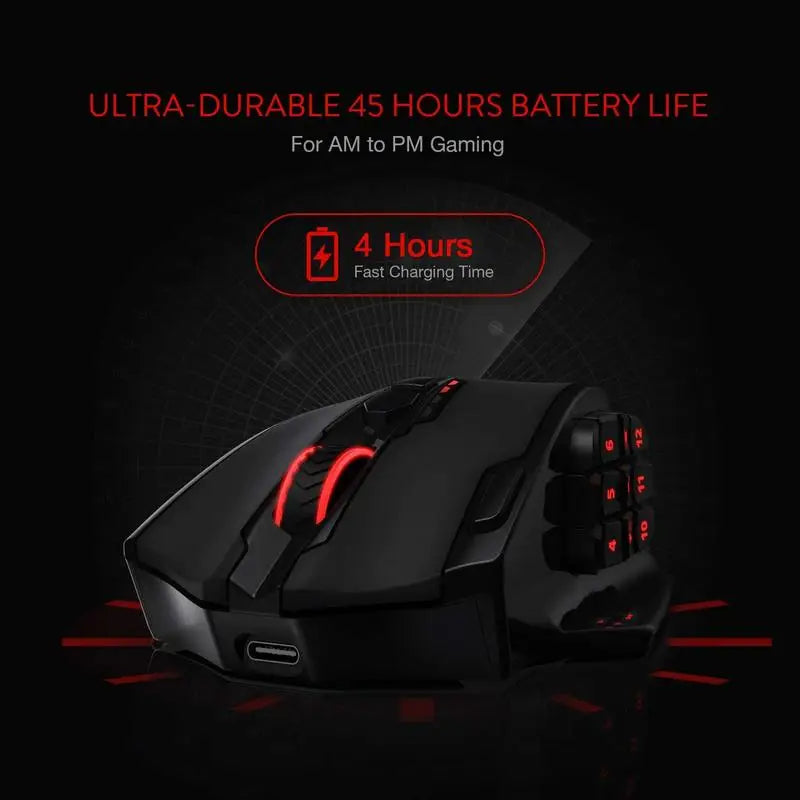 Redragon M913 Gaming-Maus, 16000 DPI, kabelgebunden und kabellos 2.4Ghz, optisch, RGB, 16 programmierbare Tasten, Schwarz/Weiß