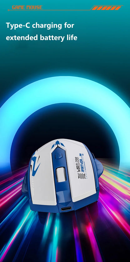Wireless Gaming Mouse Dual Mode Bluetooth 2.4G DPI Adjustable Type-C Rechargeable Silent Ergonomic Mouse Durable Battery