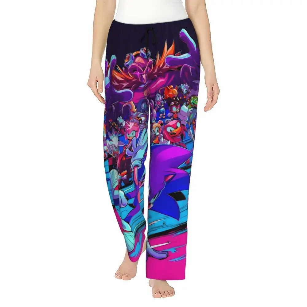 Custom Printed Womens Soniced Pajama Pants Hedgehog Game Sleepwear Sleep Lounge Bottoms with Pockets