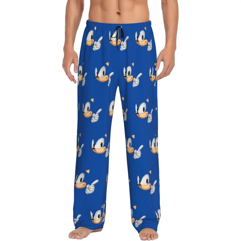 Custom Print Men's Soniced Pajama Pants Hedgehog Game Sleepwear Sleep Lounge Bottoms with Pockets