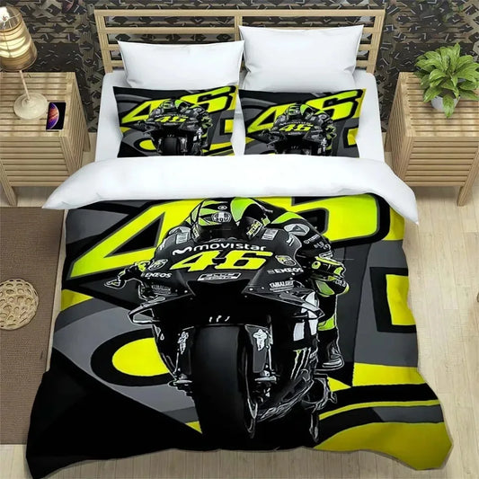 Motorcycle Fleet VR-46 Pattern Quilt Cover With Pillowcases Microfiber 3D Digital Printed Bedding Set Twin Full Queen King