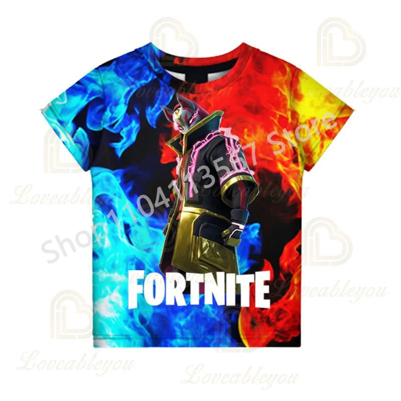 Młodzieżowa koszulka F-Fortnited inspirowana grą battle, dla dorosłych, z krótkim rękawem, letni T-shirt dla nastolatków, chłopców i dziewcząt