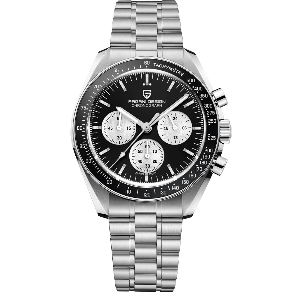 „PAGANI DESIGN Moon“ laikrodis – prabangus vyriškas kvarcinis chronografas, sportinio stiliaus, safyro stiklas su antirefleksine danga, švytintis ekranas