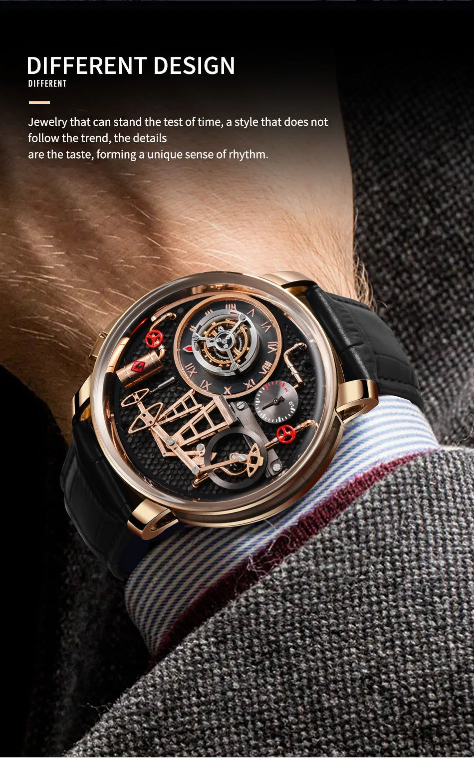 Reloj de cuarzo PINDU NEW TOP con bomba de aceite de botón para hombre de negocios, 45.5MM, cristal de zafiro, resistente al agua, correa de cuero para hombre