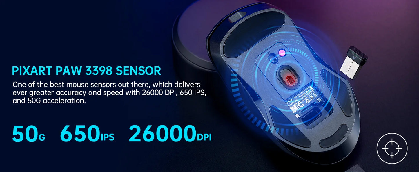 Rapoo VT9PRO PAW3398 безжична геймърска мишка 68g, кабелна, програмируема, ергономична, 26000DPI, презареждаема чрез Type C, аксесоар за PC геймъри