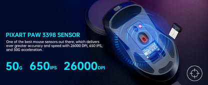 Rapoo VT9PRO PAW3398 безжична геймърска мишка 68g, кабелна, програмируема, ергономична, 26000DPI, презареждаема чрез Type C, аксесоар за PC геймъри