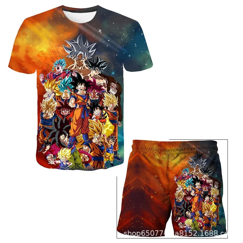 Dragon Ball T-shirt Children's Set Anime Character Wukong Super Sailor Set Boys' T-shirt Children's Summer Set