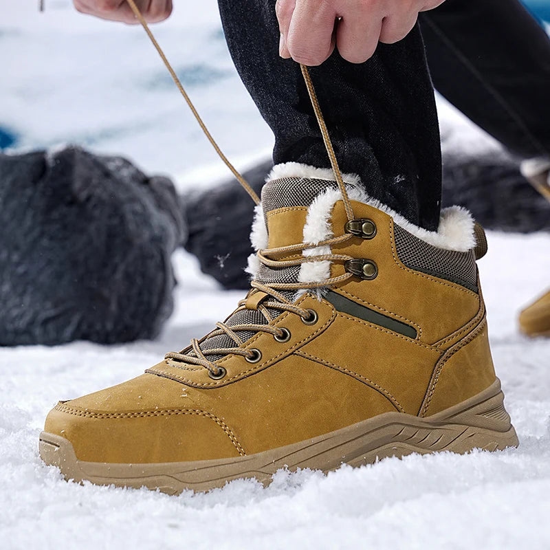 Bottes de neige pour hommes, nouvelle collection hiver 2026, bottes montantes à semelle épaisse, antidérapantes, pour activités de plein air, chaussures de randonnée confortables, chaudes, en peluche, bottines à la chev