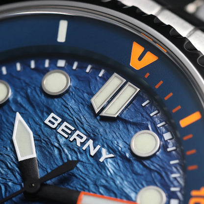 BERNY Automatic Diver Watch for Men Top Luxury Sapphire 316L Steel Blue Dial 200M Waterproof Mechanical Diving Men's Watches