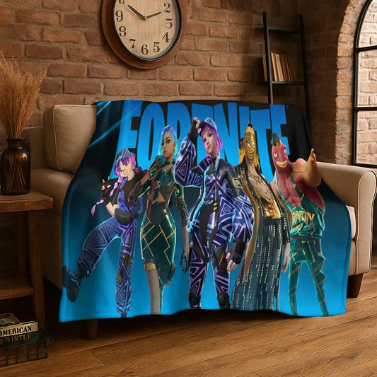 Cartoon F-Fortnite Game Gamer Flannel Blanket Soft Warm Throw Blanket for Bedroom Living Room Bed Travel Camping Picnic Gift