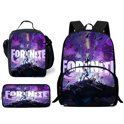 Zaino da scuola per bambini Hot Game con borsa pranzo e astuccio, grande capacità, design F-FortniteS, per ragazzi e ragazze, regalo ideale