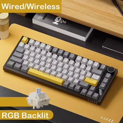 AJAZZ AK820 Teclado mecânico 70% com formato compacto/iluminação RGB/interruptores hot-swappable, com ligação com fios, sem fios e Bluetooth