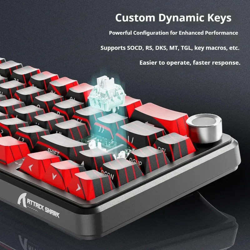 Teclados Gaming Sem Fios Attack Shark X65 PRO HE com Switches Magnéticos 8K RT0.001mm, Gravação Lateral, Bluetooth, Windows Mac PC