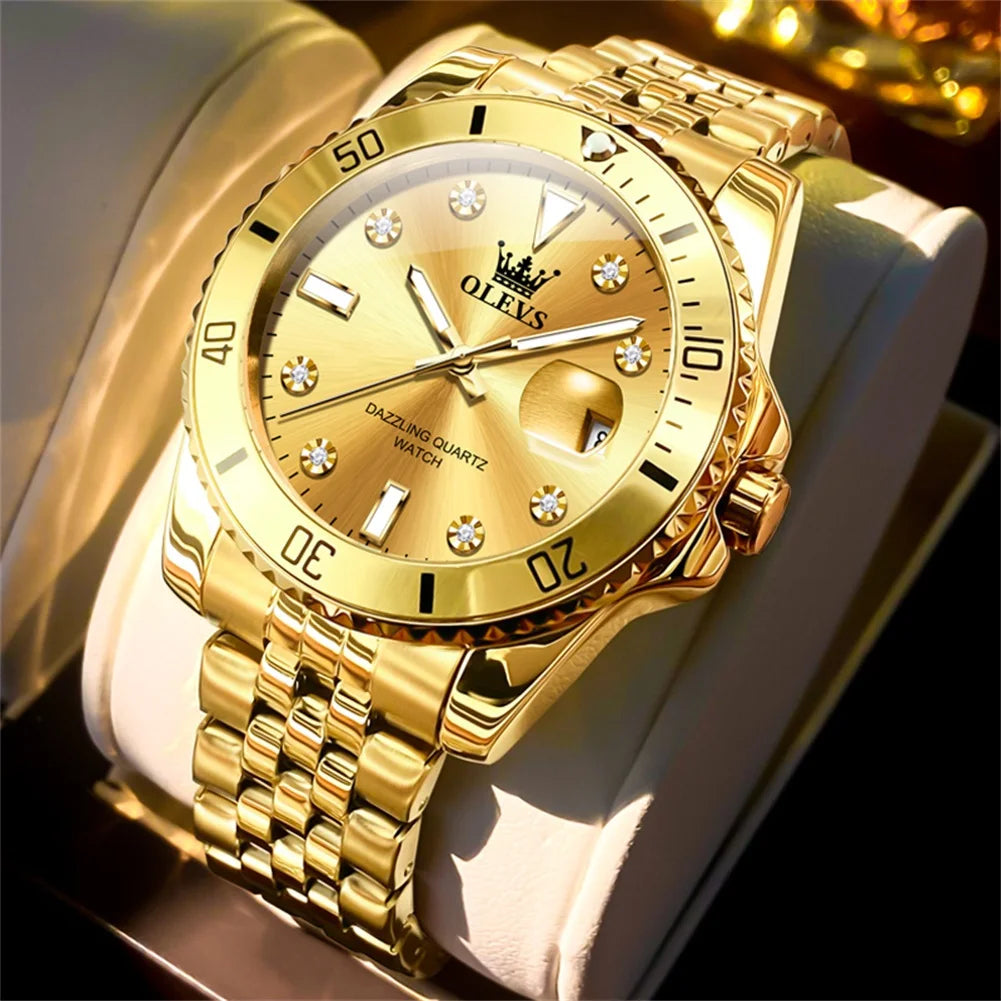 OLEVS herenhorloge – Luxe horloge, professionele stijl, waterdicht, met datumweergave, lichtgevende wijzers, roestvrijstalen kast en blauwe wijzerplaat – Kwartshorloge