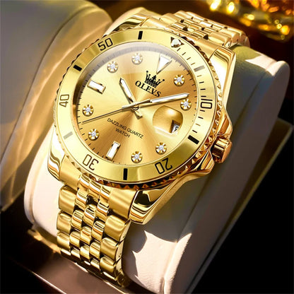 OLEVS herenhorloge – Luxe horloge, professionele stijl, waterdicht, met datumweergave, lichtgevende wijzers, roestvrijstalen kast en blauwe wijzerplaat – Kwartshorloge
