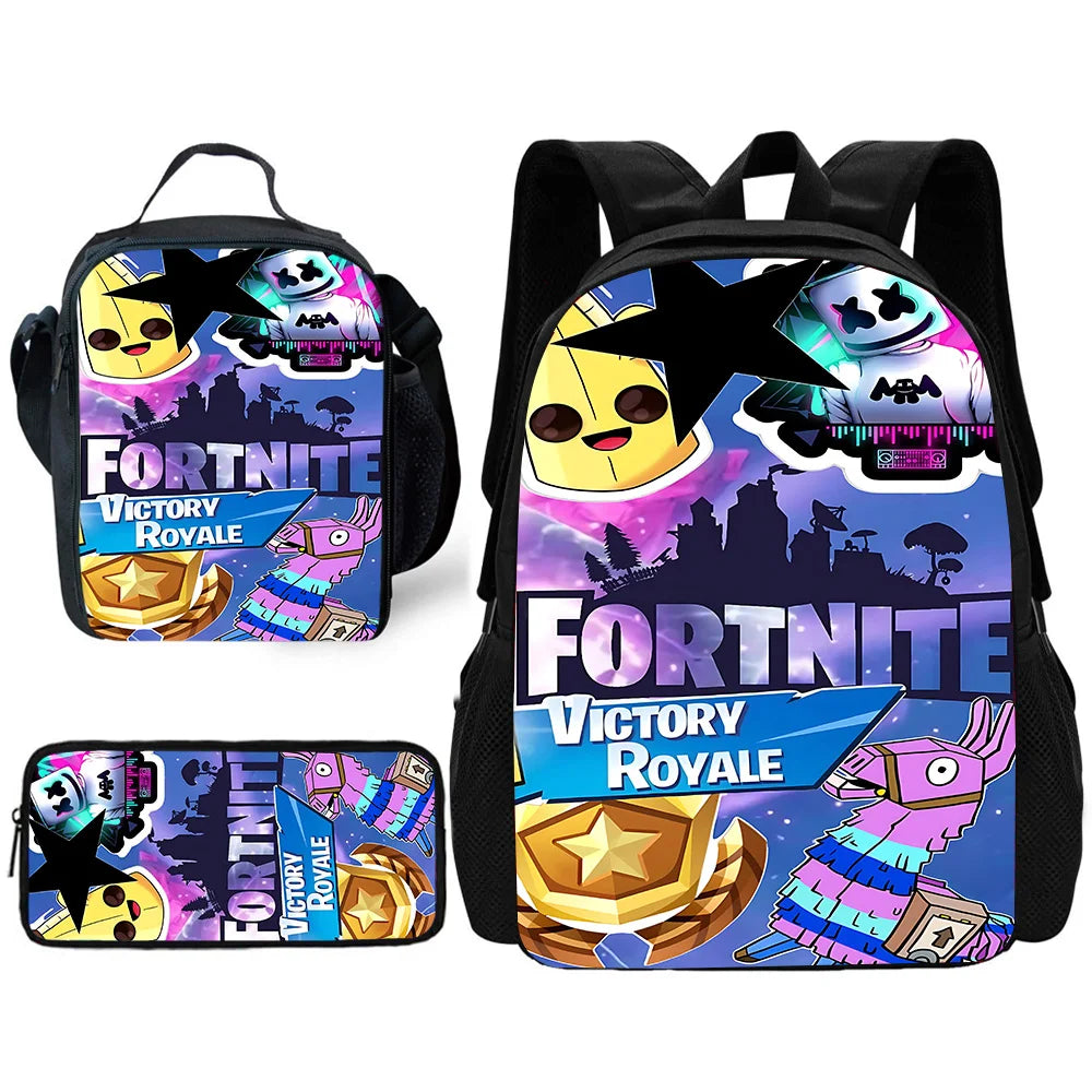 Dětský školní batoh s taškou na oběd, penálem, designem populární hry F-FortniteS – školní taška pro chlapce a dívky, skvělý dárek