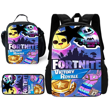 Dětský školní batoh s taškou na oběd, penálem, designem populární hry F-FortniteS – školní taška pro chlapce a dívky, skvělý dárek